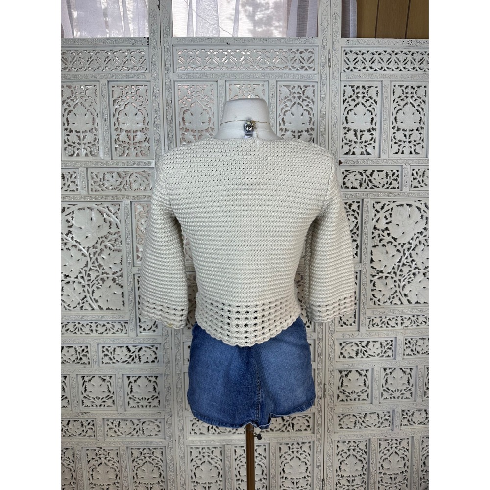 Style & Co Cream Chunky Knit 3/4 Sleeve Crochet Style Cropped Cardigan Sz Small‎ - Picture 4 of 7